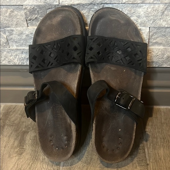 Mephisto Black Sandals Classic Two-Strap Comfort size 38 /7 1/2-8 - Picture 1 of 16